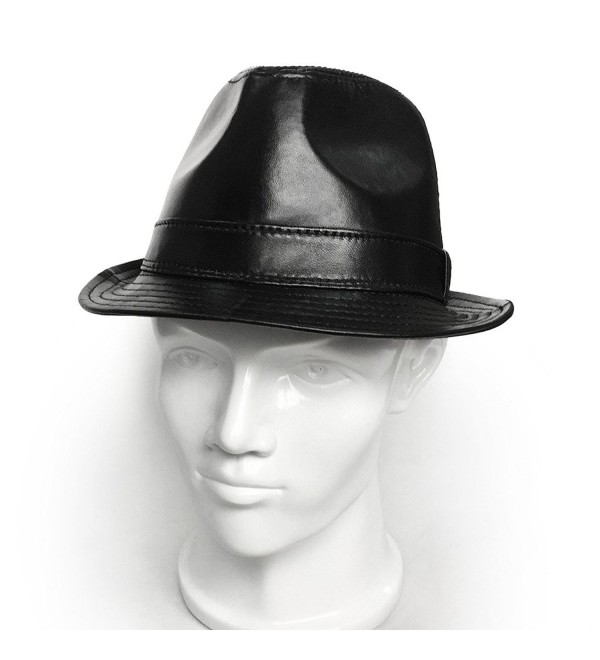 Black Fedoras Unisex Fedora Hat Solid Color Lambskin Leather Hats