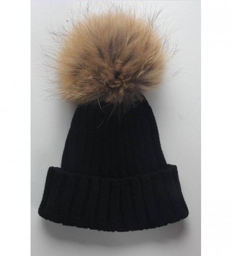 Women Winter Real Fur Pom Pom Knit Slouchy Beanie Hat for Men Girls ...