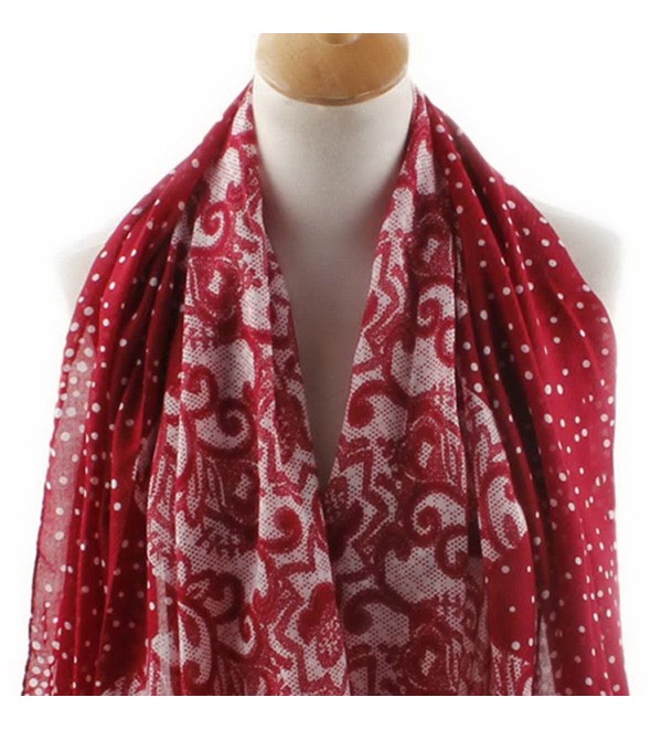 Women Dot Floral Print Pashmina Scarves Silk Blend Long Beach Wrap Shawl Red CU JWOHVCB