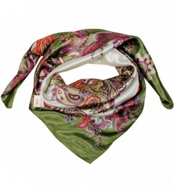 Women's Floral Print Silk Kerchief Square Bandana Scarf Army Green ...