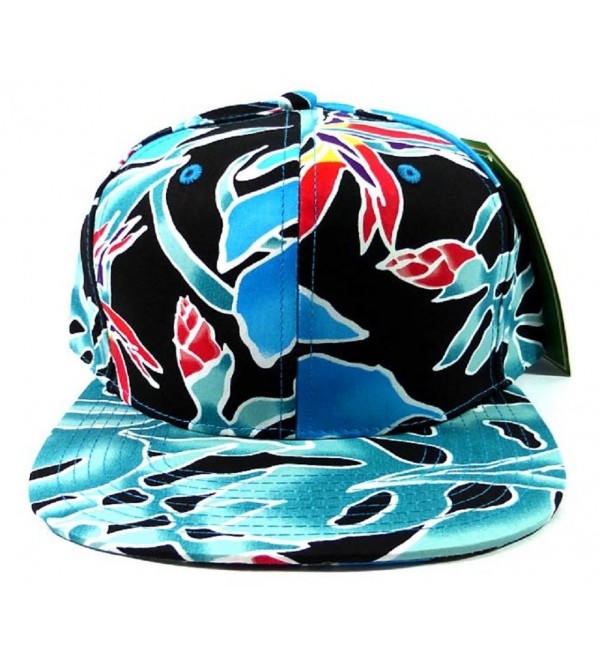 Blue Coral Floral Print Snapback Hat Cap Birds of Paradise CY11IZ7HIOD