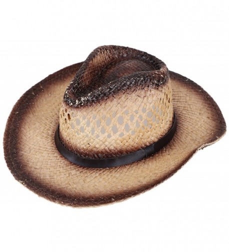 Western Men / Women Cowboy Straw Hat with Leather Band Chestnut_belt ...