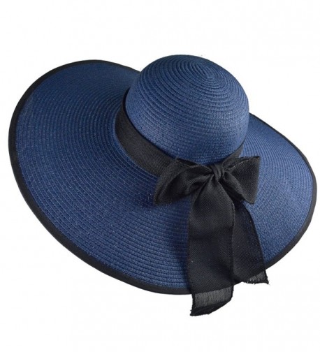 DRESHOW Floppy Beach Hat For Women Large Brim Straw Sun Hats Roll up Packable UPF 50+ - Navy - CW1804MKA0G