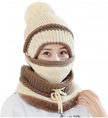 Women's Warm Fleece Pom Hat & Removable Windproof Mask & Neck Scarf ...