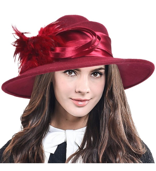 Women 100% Wool Dress Church Winter Wedding Party Fedoras Hat Feather ...