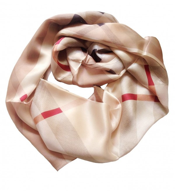 Womens Fashion Scarf 100% Silk Plaid Scarf Light Brown CS12JQ7XR6D