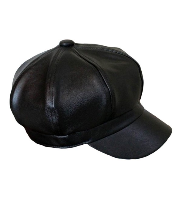 Women's Vintage Pu Leather Newsboy Hat Cap Black Cg12o4suozr