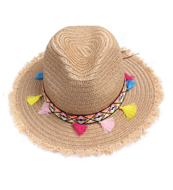 colorful Tassels Women's Straw Hat Wide Brim Beach Summer Sun Hat ...