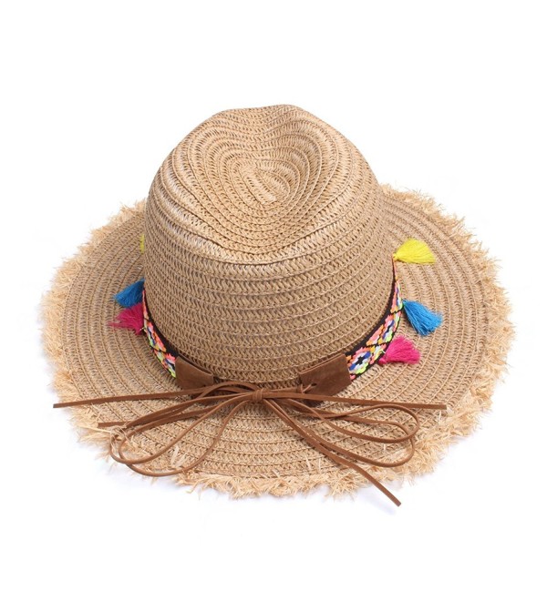 colorful Tassels Women's Straw Hat Wide Brim Beach Summer Sun Hat ...