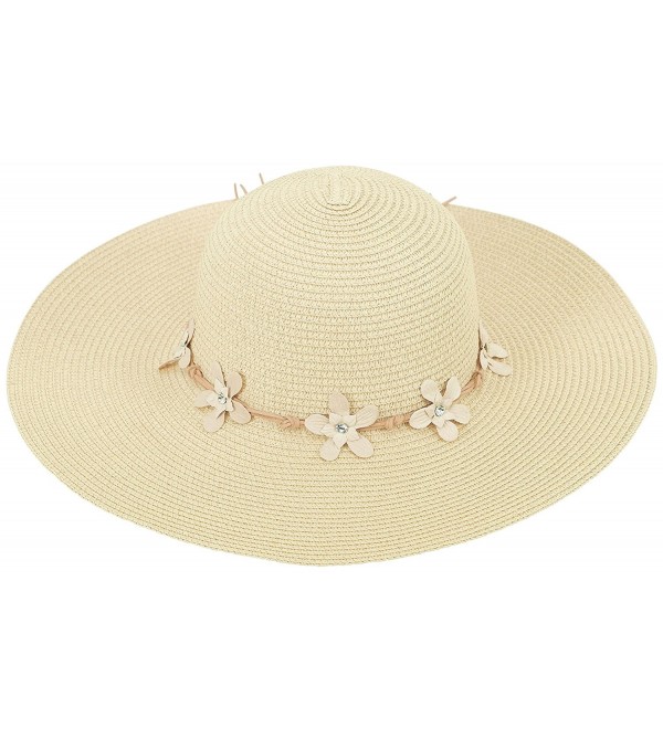 Women's Summer Wide Brim Straw Sun Hat w/ Chin Strap Beige CB17YX9Z4ET