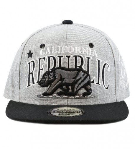 The Hat Depot 1300A New "Republic California" Soft Heather Grey Snapback Cap - Black - CU12E06HCWZ