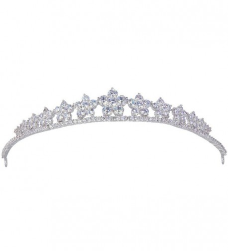 EVER FAITH Silver-Tone Cubic Zirconia Wedding Lots Hibiscus Flowers Head Band Tiara Clear - CD128UPX68B