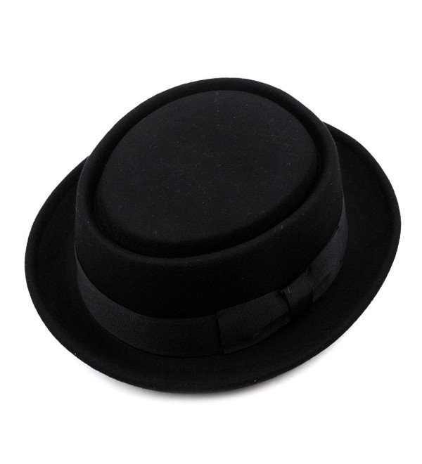 Mens Crushable Wool Felt Porkpie Hat w/Feather Black CH1190AVWBX