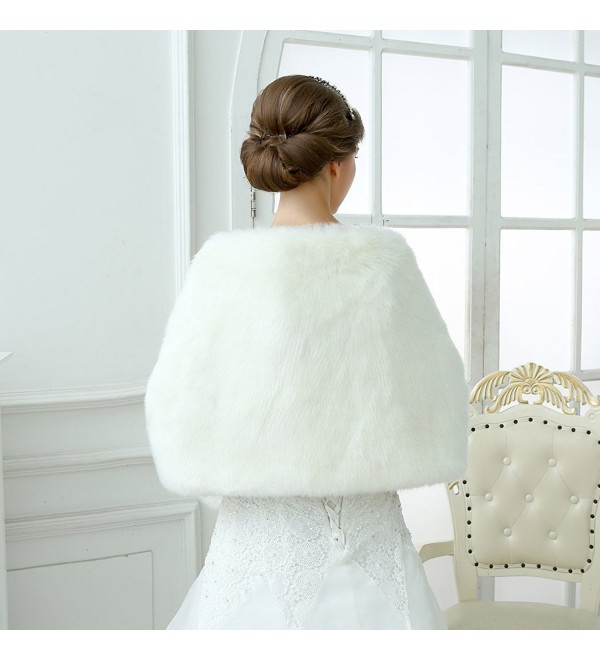 Womnes Ivory Faux Fur Shawl Wrap Stole Cape for Wedding Dresses 17013 ...