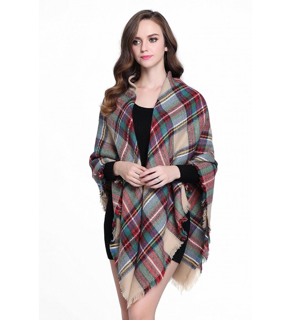 Buttons and Pleats Women Plaid Blanket Shawl Scarf for Fashion Wear ...