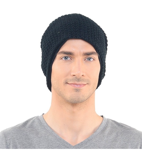 Mens Slouchy Long Beanie Knit Cap for Summer Winter Oversize Black ...