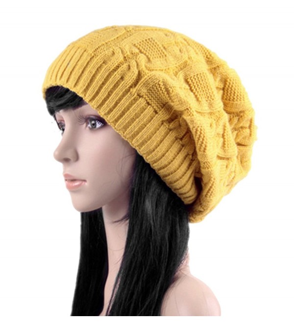 Women's Winter Knit Chunky Ribbed Slouch Pull Back Skull Slouchy Beanie ...