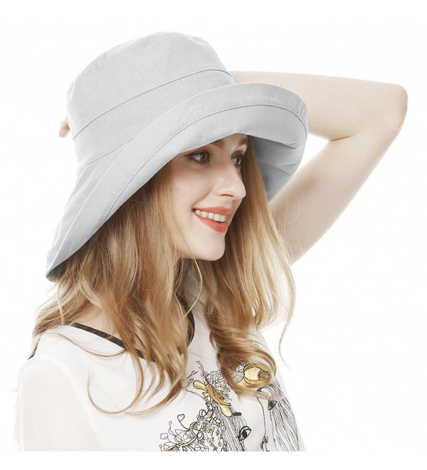 Women's Cotton Big Brim Hat Summer Beach Hat With Fold-Up Brim Beige ...
