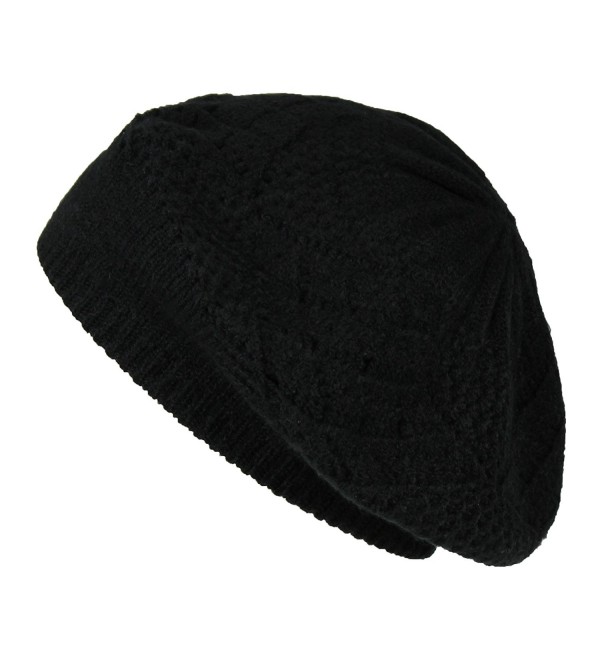 Winter Knit Pointelle Lace Beret Hat- Classic Slouchy Beanie Cap Soft ...