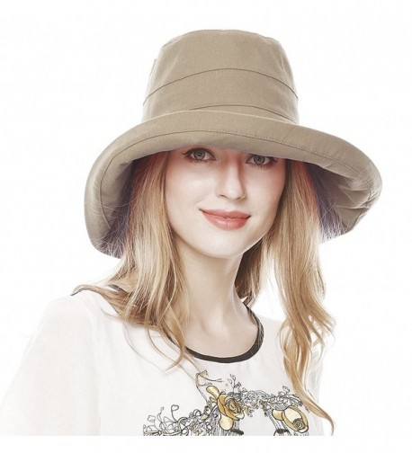 Women's Cotton Big Brim Hat Summer Beach Hat With Fold-Up Brim Khaki ...