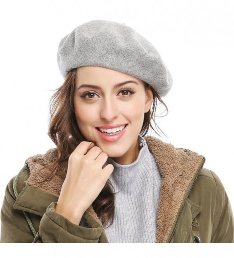 Women Solid Color French Wool Beret Light Grey CK11SWYX6SL