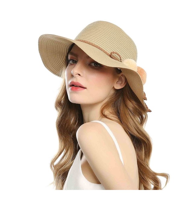 Foldable Straw Summer Hats Women Wide brimmed Hats With Balls For ...