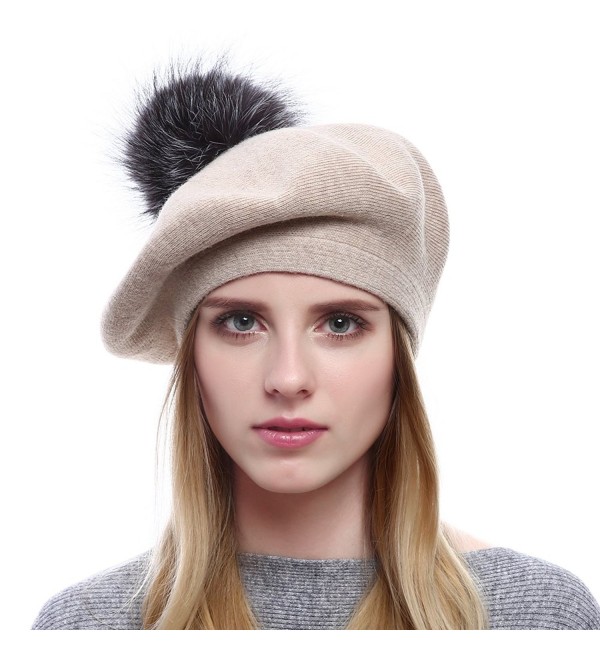 Winter Berets For Womens Wool Beanies Knitted Cashmere Hats With Fox ...