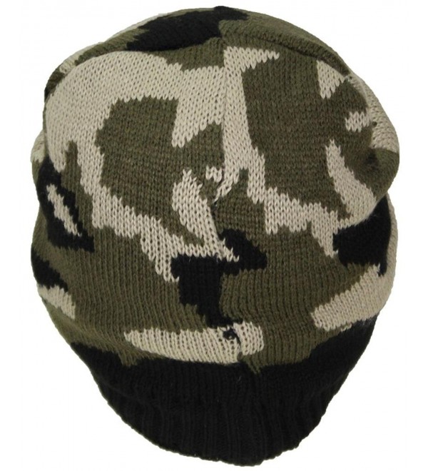 Best Winter Hats Cuffless Camouflage Beanie W/Lining (One Size) Green ...