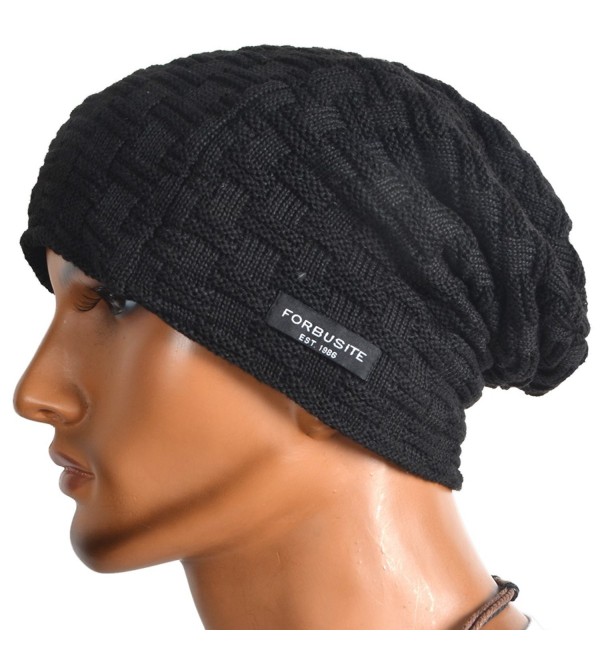 Men Knit Beanie Hat Thick Fleece Lined Winter Skull Cap B5050 Check