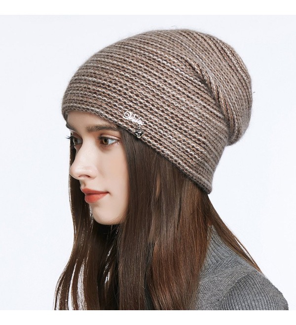 Women's Slouchy Double Layered Wool Knitted Beanie Cap Crochet Cotton ...