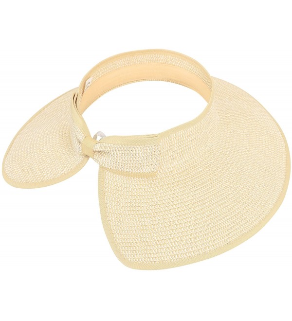 Beach Roll-Up Beach Straw Sun Visor Hat with Bow 283_Beige White Mix ...
